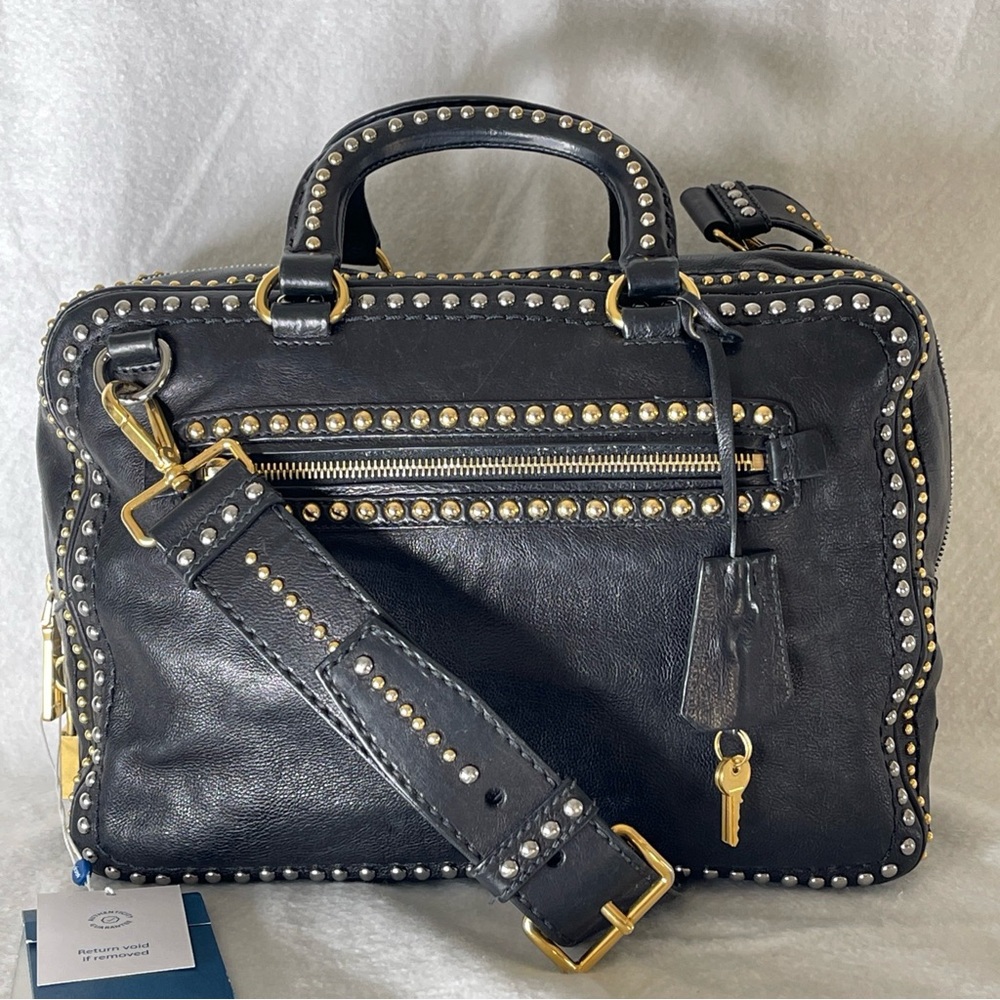 Prada Black and Gold Studded Shoulder Bag